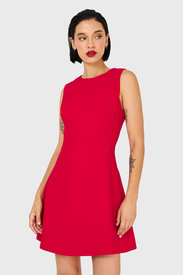 Vestido Corto Sin Mangas Rojo Nicopoly-4