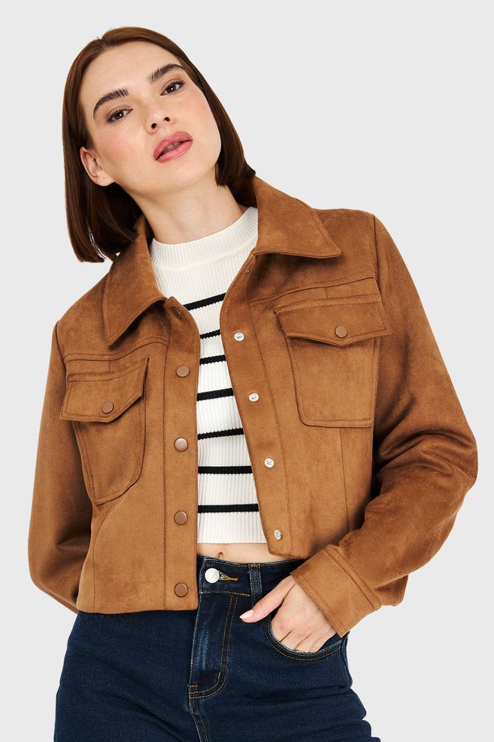 Chaqueta Corta Tipo Gamuza Camel Nicopoly-0
