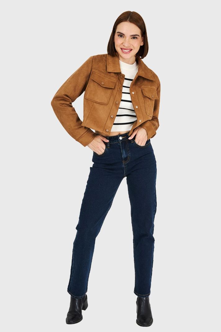 Chaqueta Corta Tipo Gamuza Camel Nicopoly-1