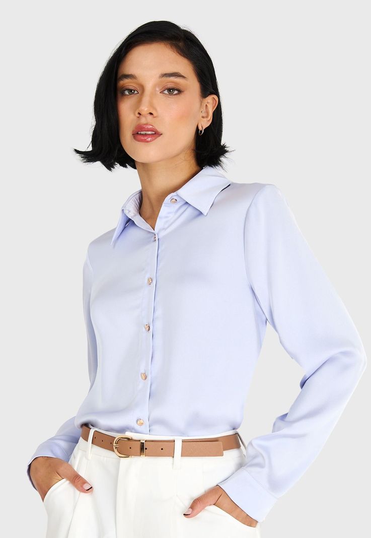Camisa Básica Tipo Satín Celeste Nicopoly-0