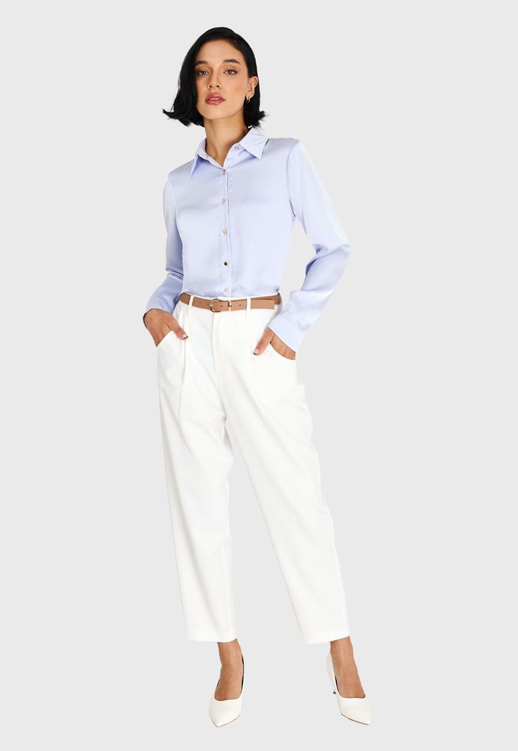 Camisa Básica Tipo Satín Celeste Nicopoly-1
