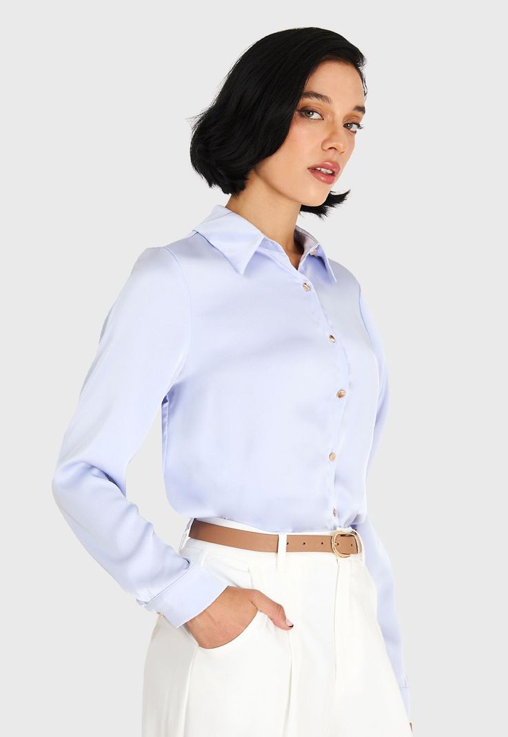 Camisa Básica Tipo Satín Celeste Nicopoly-2