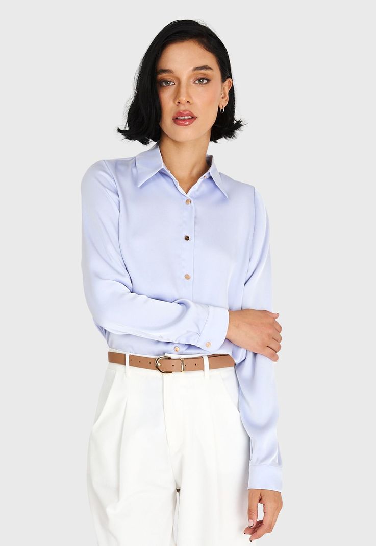 Camisa Básica Tipo Satín Celeste Nicopoly-4