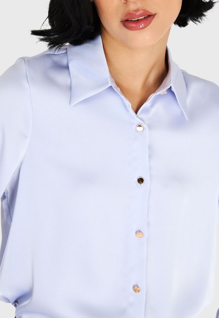 Camisa Básica Tipo Satín Celeste Nicopoly-5