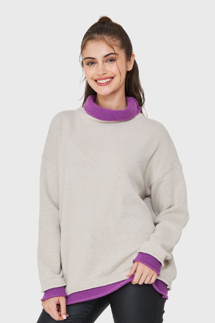 Sweater Holgado Efecto Doble Prenda Blanco Nicopoly-0