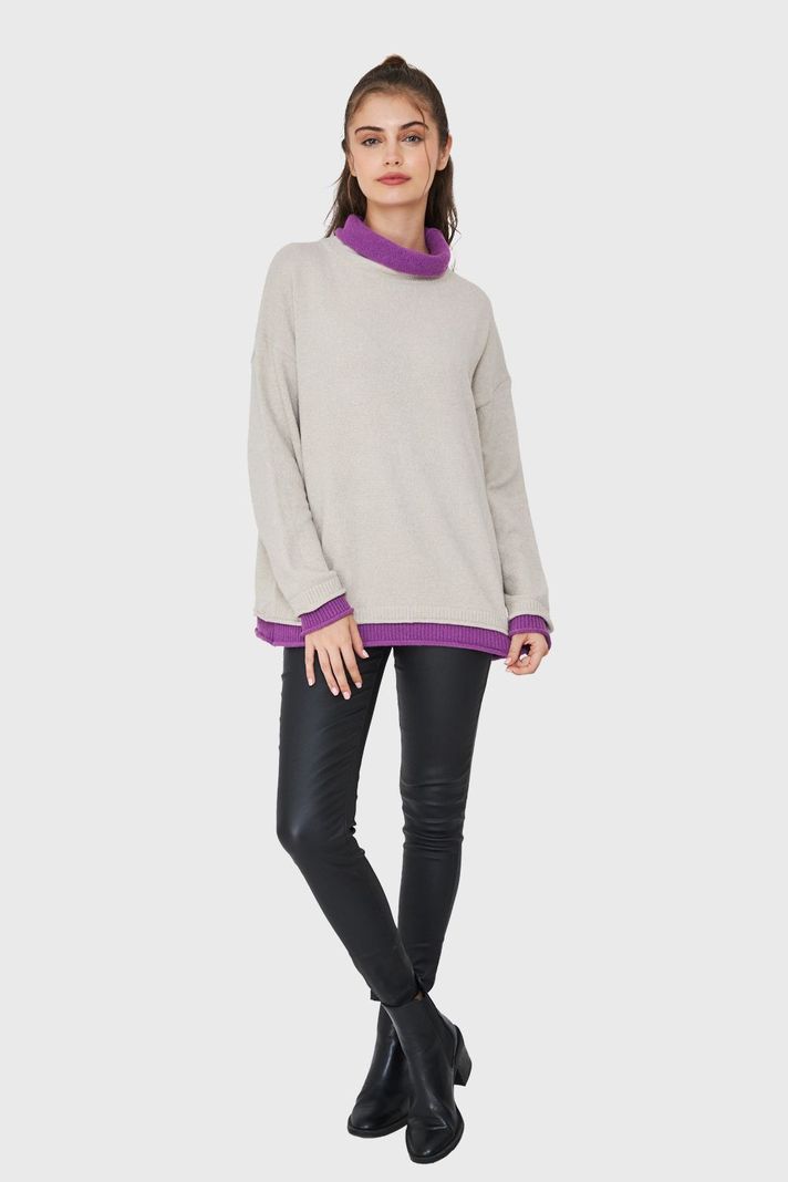Sweater Holgado Efecto Doble Prenda Blanco Nicopoly-1