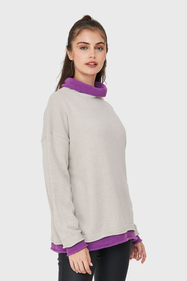 Sweater Holgado Efecto Doble Prenda Blanco Nicopoly-2