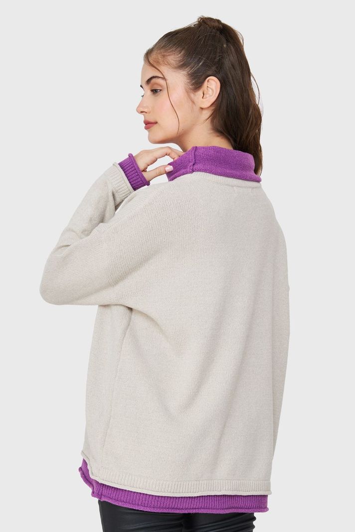 Sweater Holgado Efecto Doble Prenda Blanco Nicopoly-3