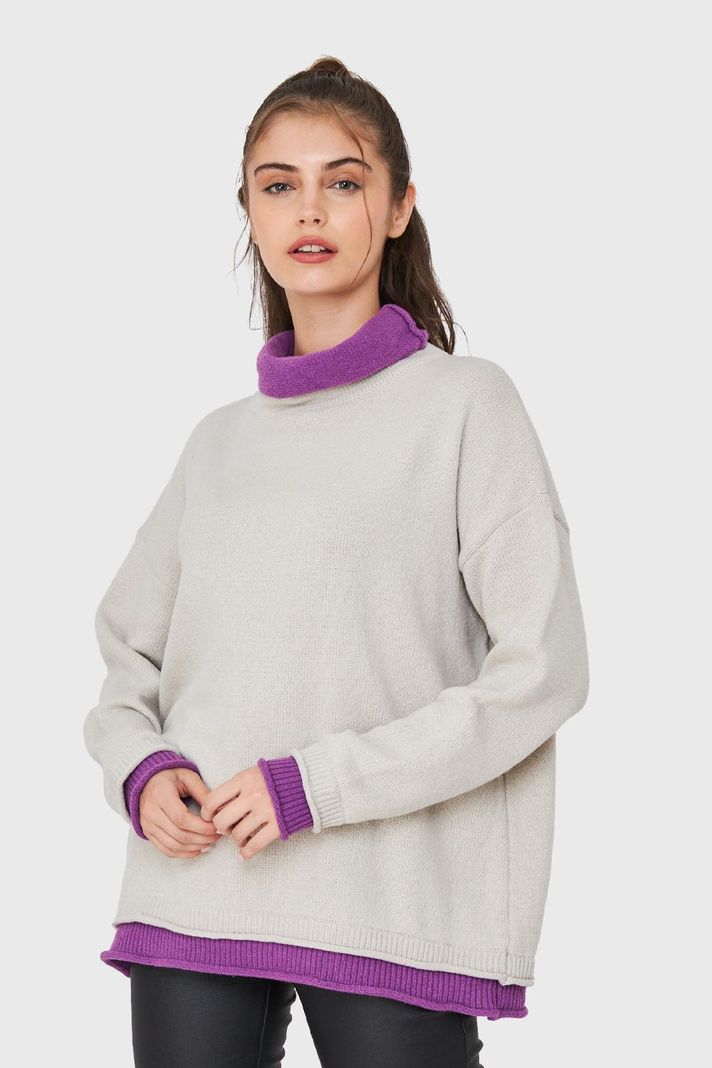 Sweater Holgado Efecto Doble Prenda Blanco Nicopoly-4