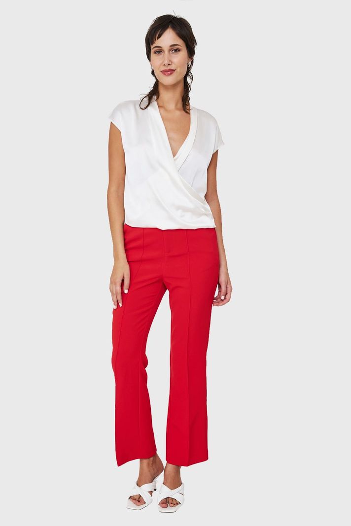 Blusa Efecto Cruzado Tipo Satín Blanco Nicopoly-1