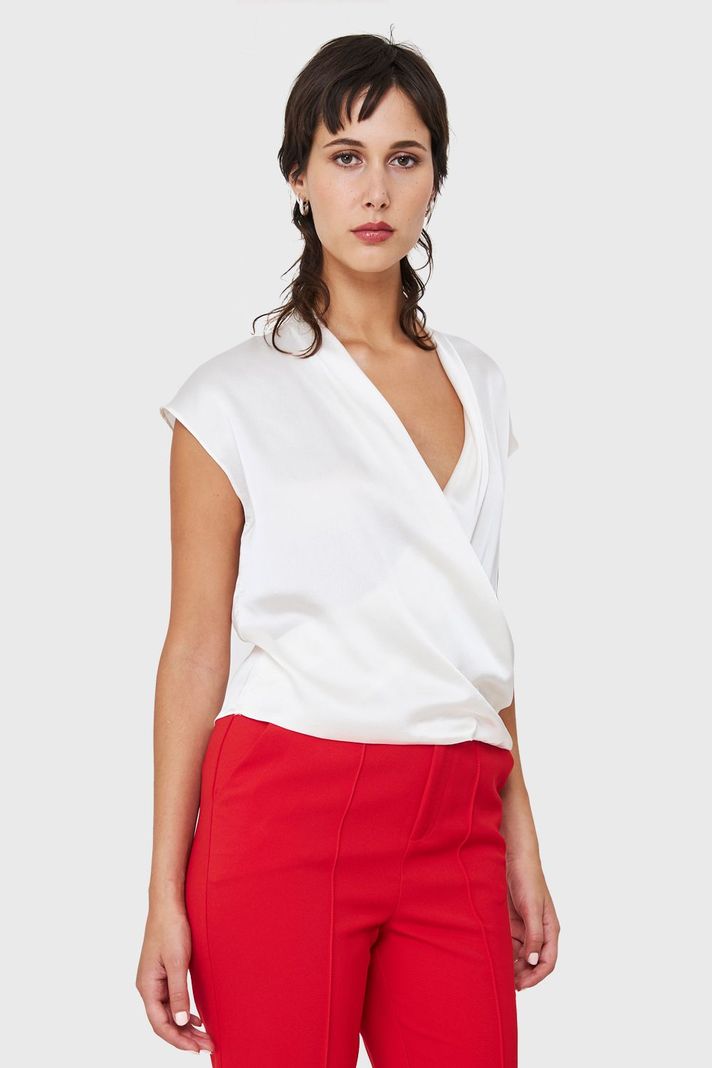 Blusa Efecto Cruzado Tipo Satín Blanco Nicopoly-2