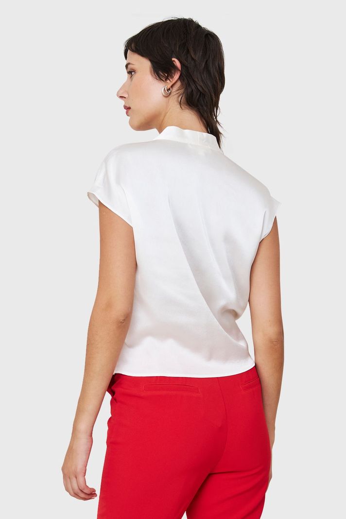 Blusa Efecto Cruzado Tipo Satín Blanco Nicopoly-3