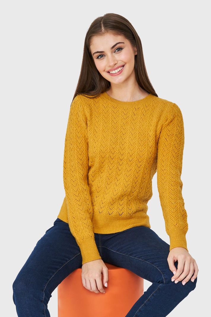 Sweater Punto Fantasía Lurex Mostaza Nicopoly-0