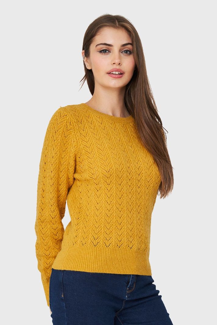 Sweater Punto Fantasía Lurex Mostaza Nicopoly-2