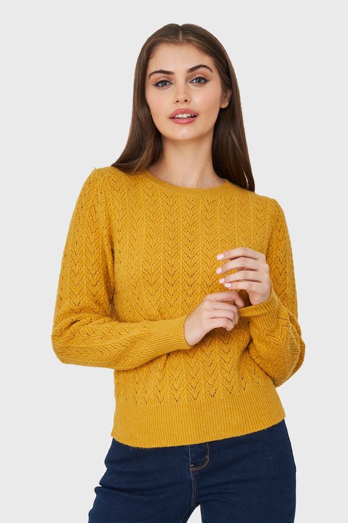 Sweater Punto Fantasía Lurex Mostaza Nicopoly-4
