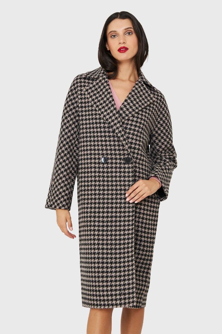 Abrigo Oversize Pied De Poule Khaki Nicopoly-4