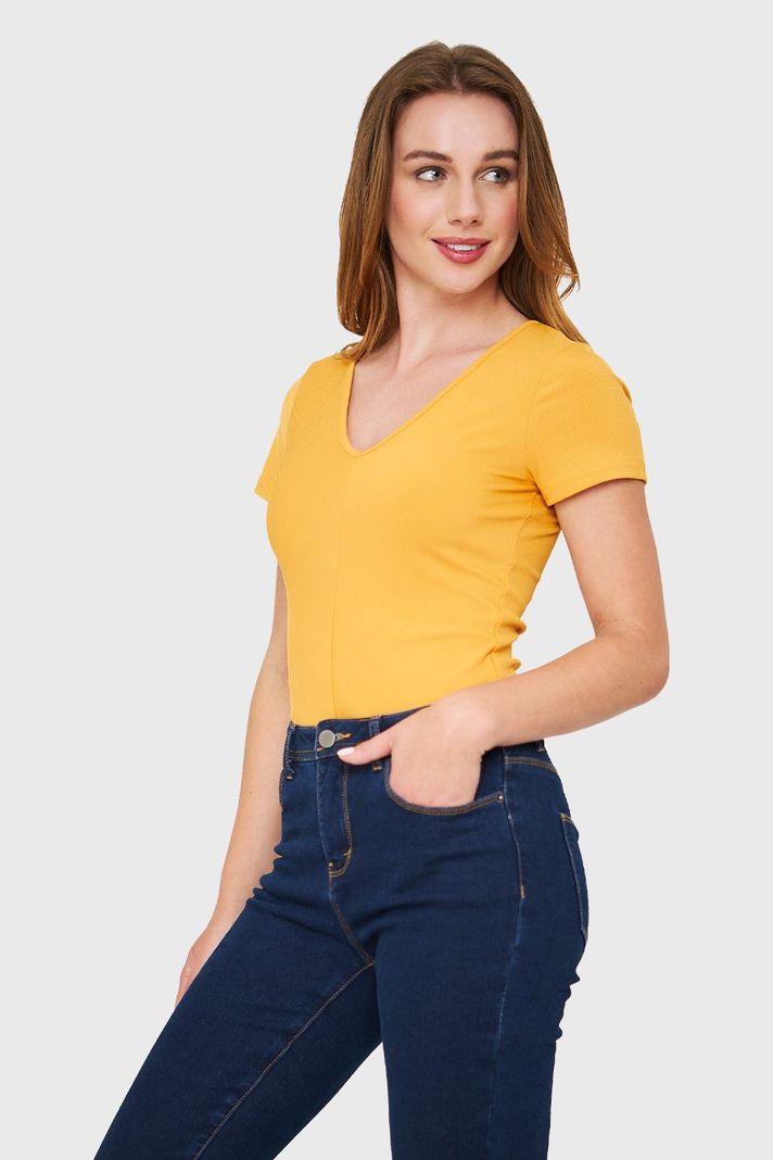 Body Acanalado Manga Corta Amarillo Nicopoly-2