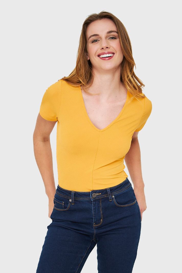 Body Acanalado Manga Corta Amarillo Nicopoly-0