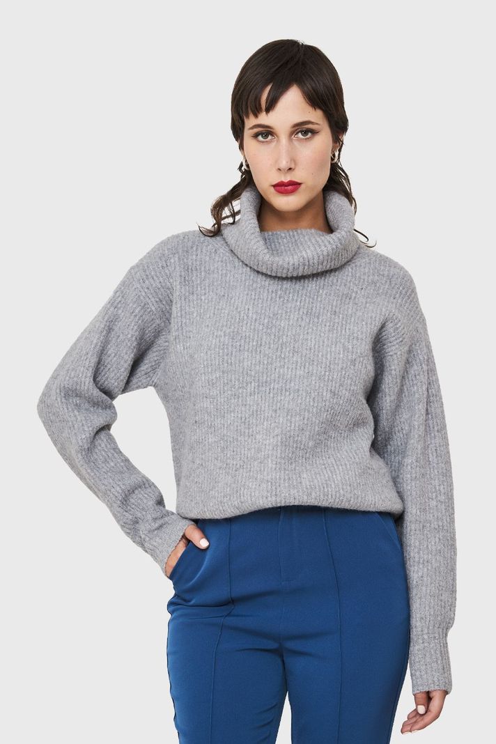 Sweater Acanalado Cuello Alto Gris Nicopoly-0