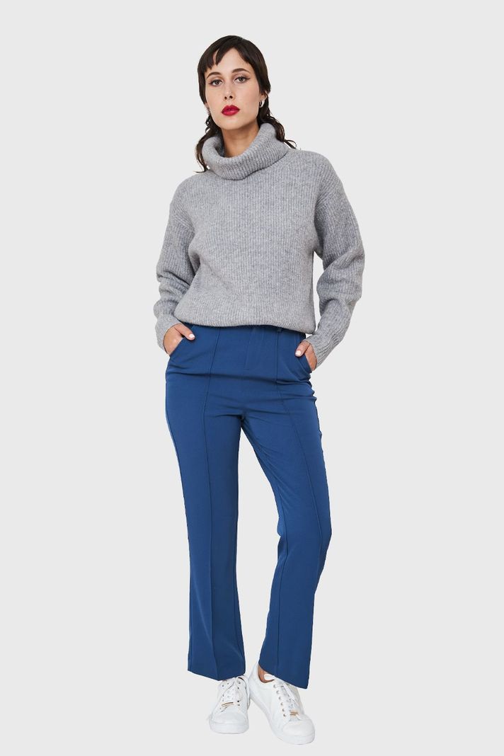 Sweater Acanalado Cuello Alto Gris Nicopoly-1