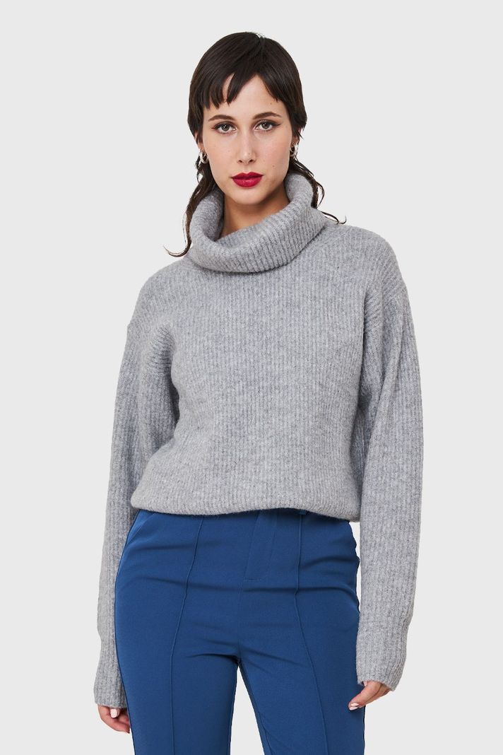 Sweater Acanalado Cuello Alto Gris Nicopoly-3