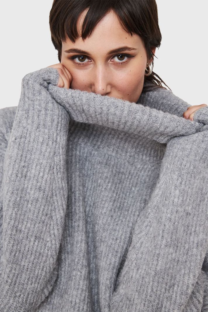 Sweater Acanalado Cuello Alto Gris Nicopoly-4