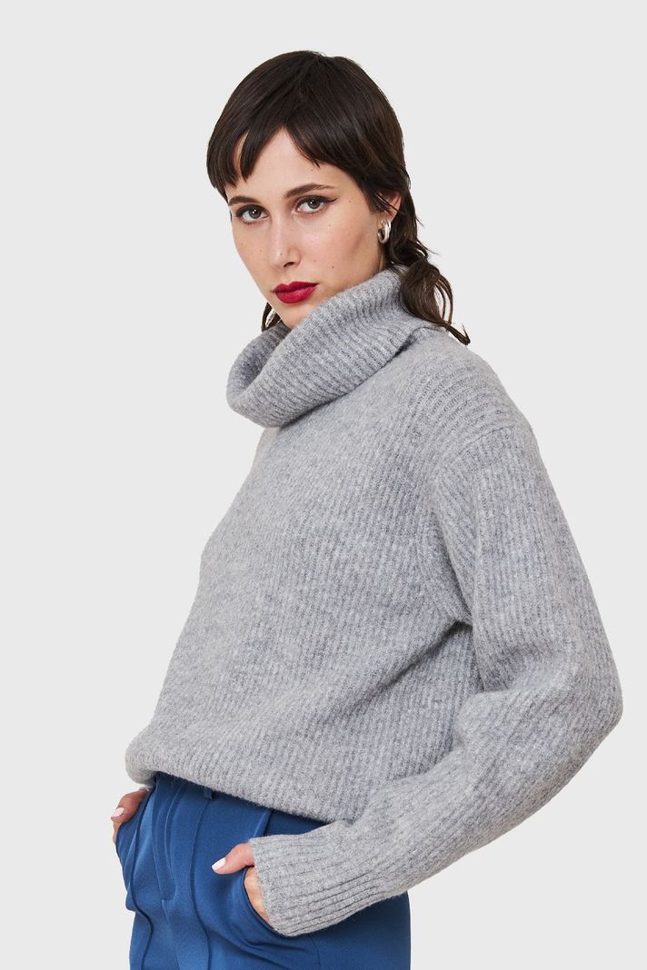 Sweater Acanalado Cuello Alto Gris Nicopoly-5