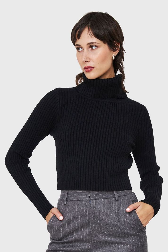 Sweater Crop Cuello Tortuga Negro Nicopoly-0