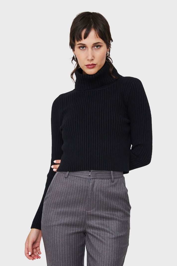 Sweater Crop Cuello Tortuga Negro Nicopoly-4