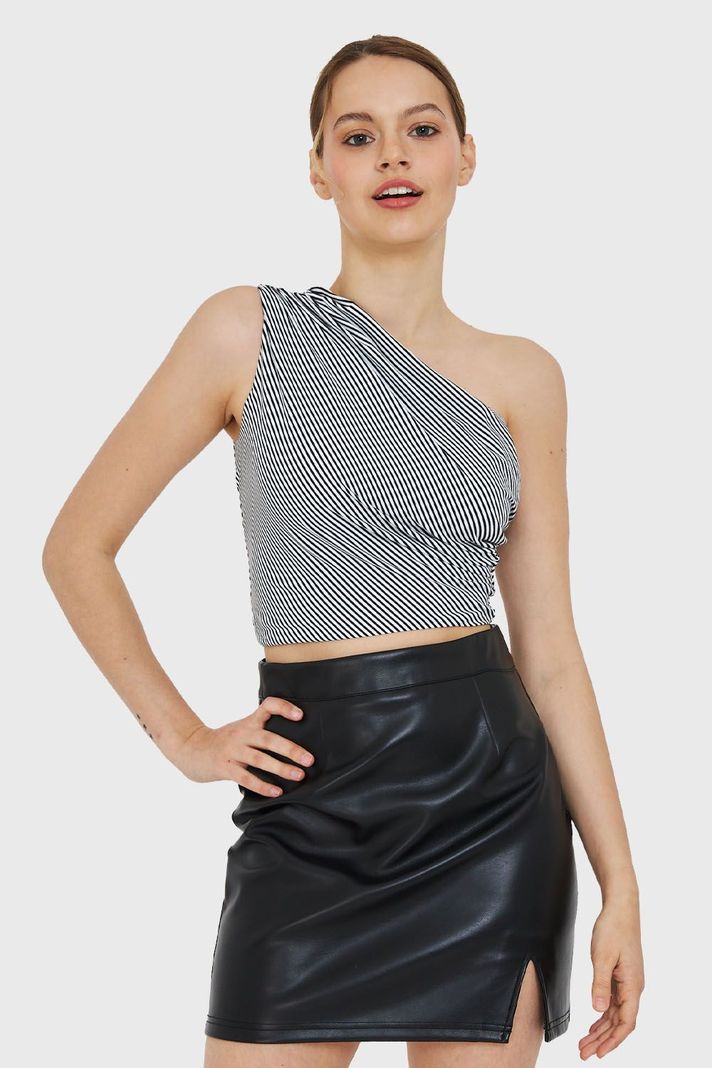 Crop Top Asimétrico Rayado Nicopoly-0