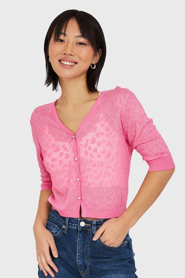 Cárdigan De Hilo Leopardo Fucsia Nicopoly-0