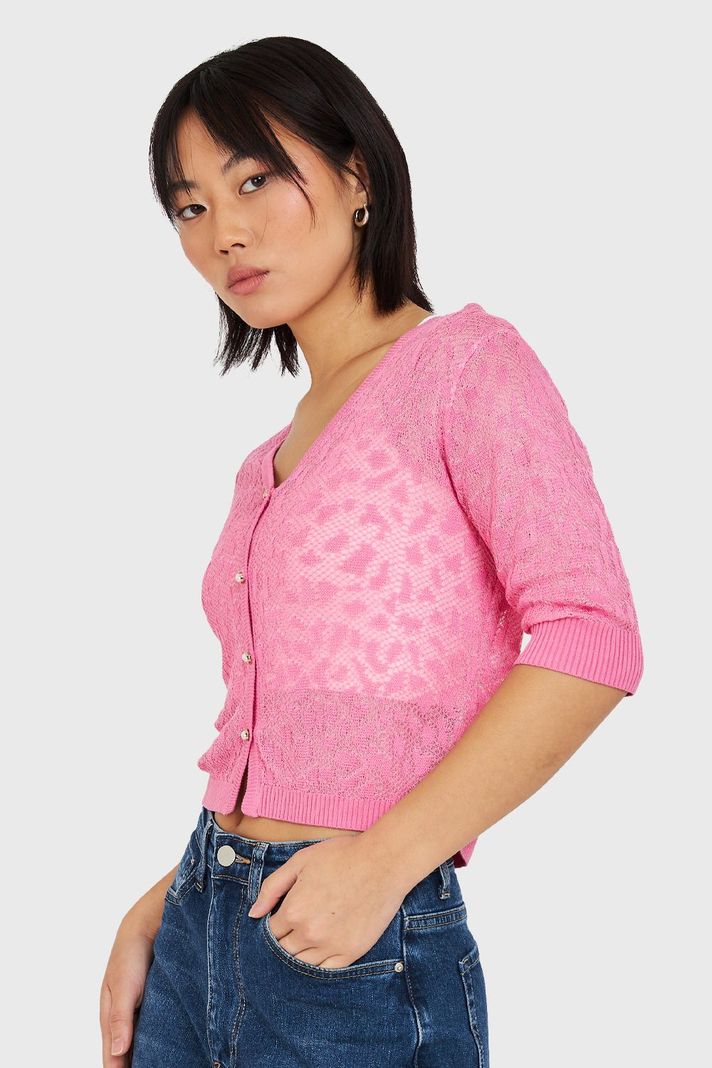 Cárdigan De Hilo Leopardo Fucsia Nicopoly-2