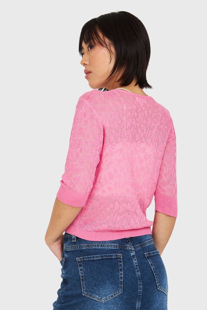 Cárdigan De Hilo Leopardo Fucsia Nicopoly-3