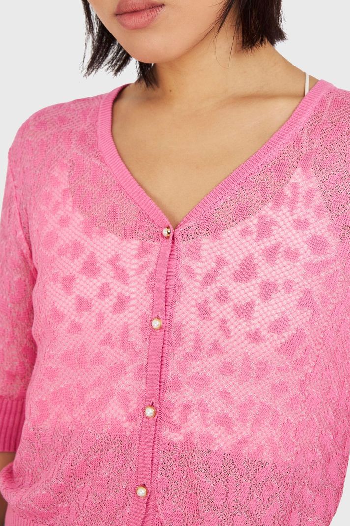 Cárdigan De Hilo Leopardo Fucsia Nicopoly-5