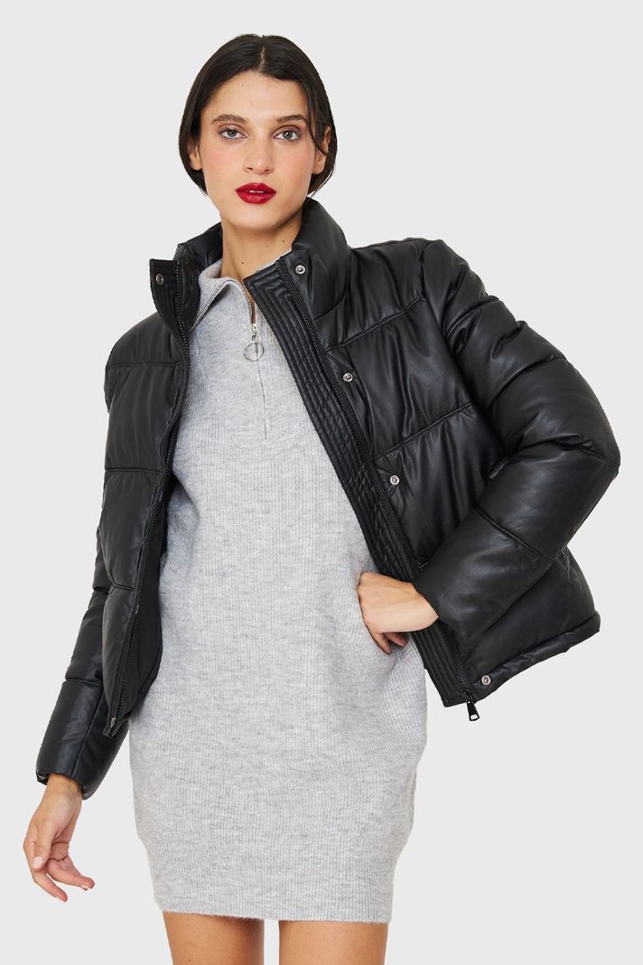 Parka Corta Tipo Ecocuero Negro Nicopoly-0