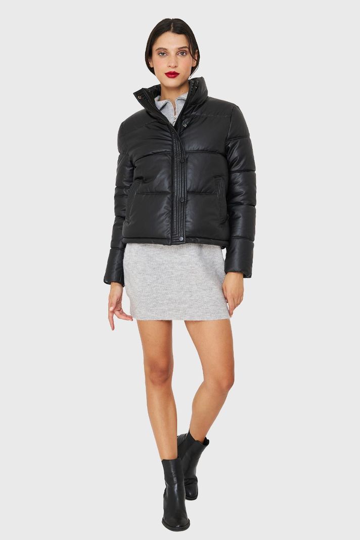 Parka Corta Tipo Ecocuero Negro Nicopoly-1
