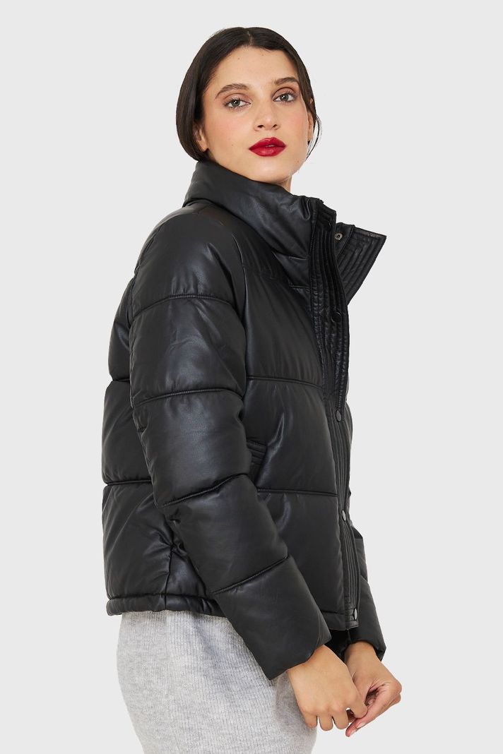 Parka Corta Tipo Ecocuero Negro Nicopoly-2