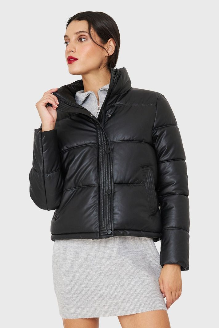 Parka Corta Tipo Ecocuero Negro Nicopoly-4