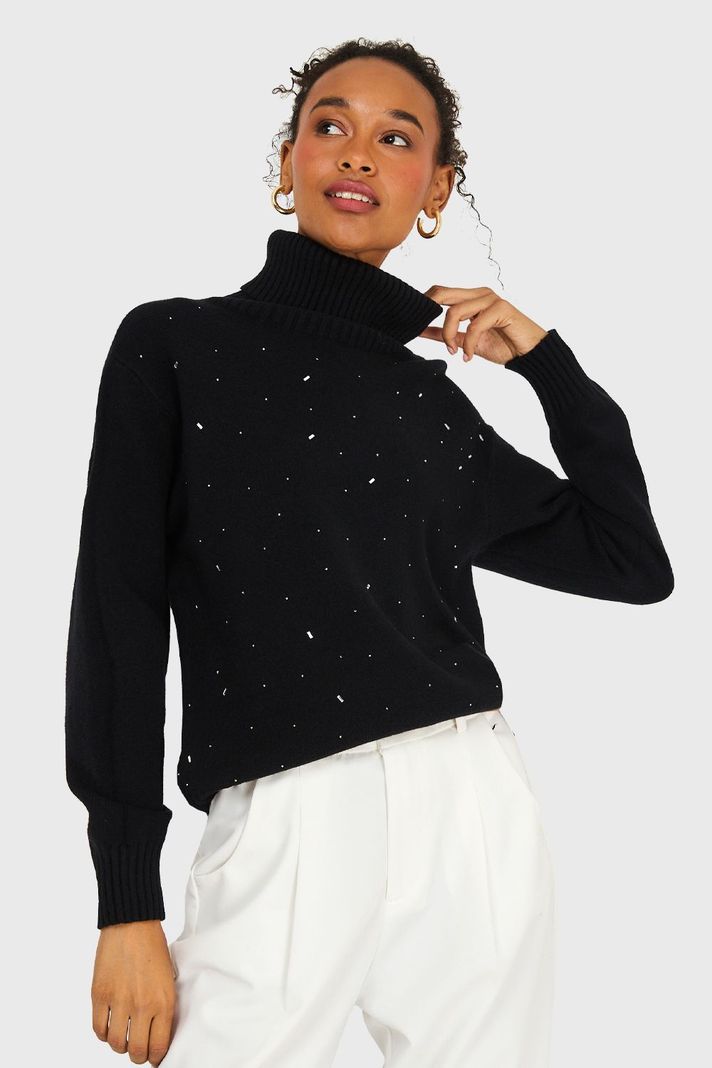 Sweater Cuello Beatle Strass Negro Nicopoly-0