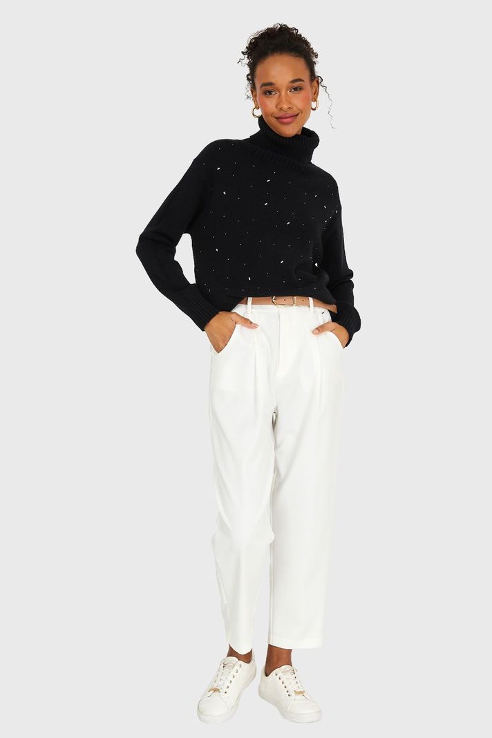 Sweater Cuello Beatle Strass Negro Nicopoly-1