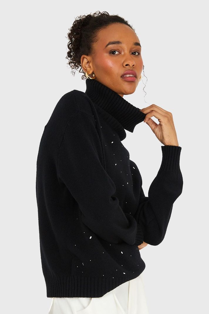 Sweater Cuello Beatle Strass Negro Nicopoly-2