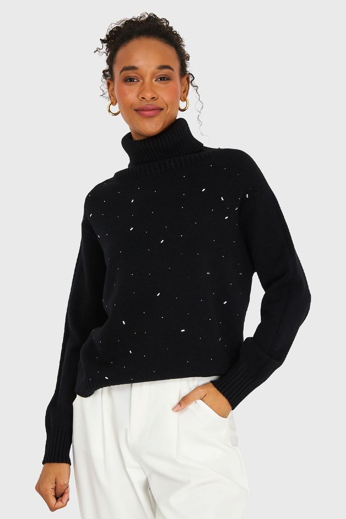 Sweater Cuello Beatle Strass Negro Nicopoly-4