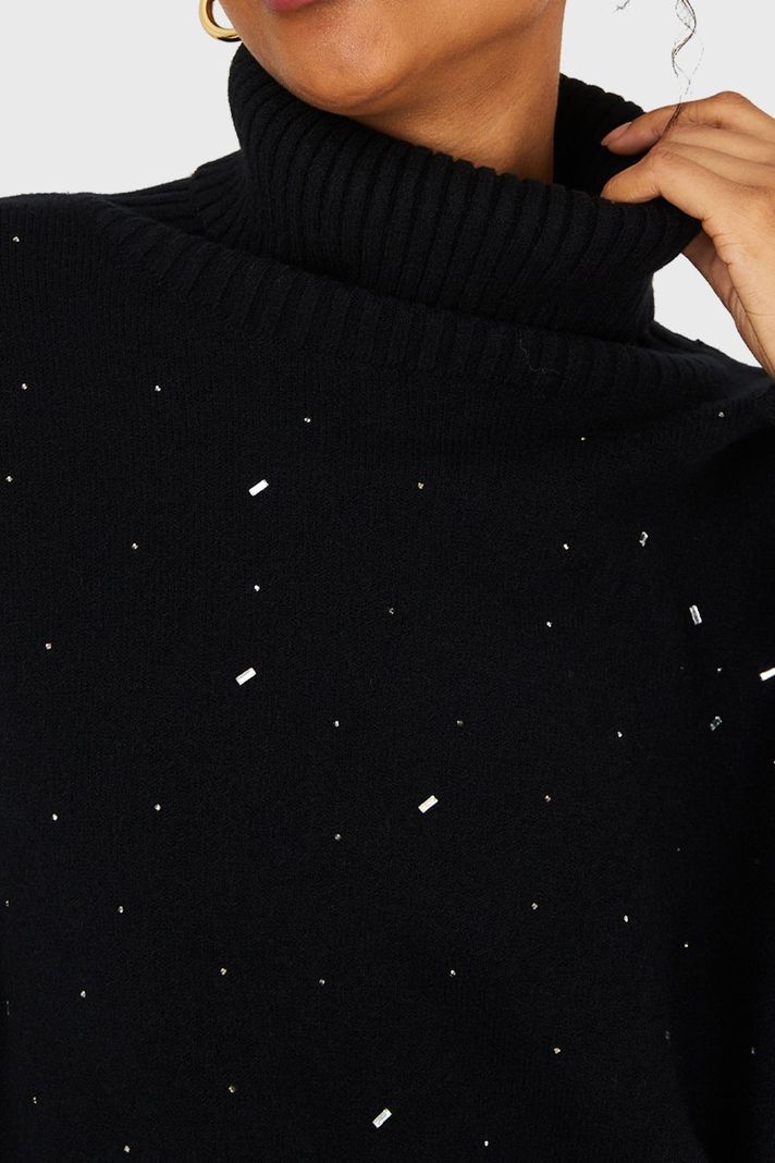 Sweater Cuello Beatle Strass Negro Nicopoly-5