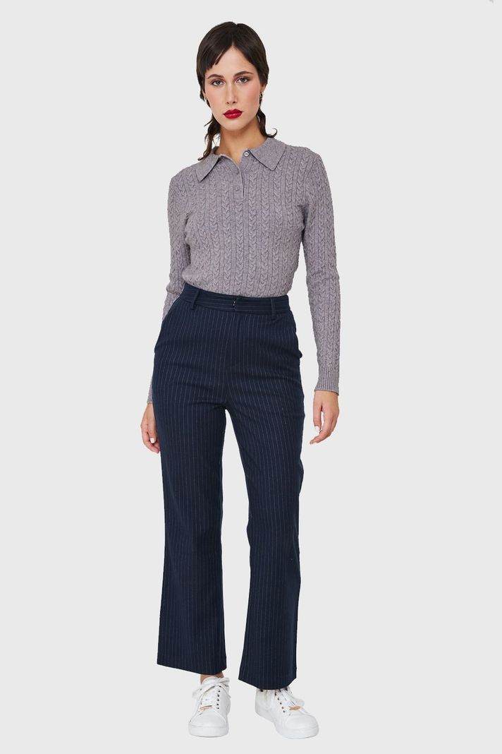 Sweater Cuello Camisero Cadenetas Gris Nicopoly-1