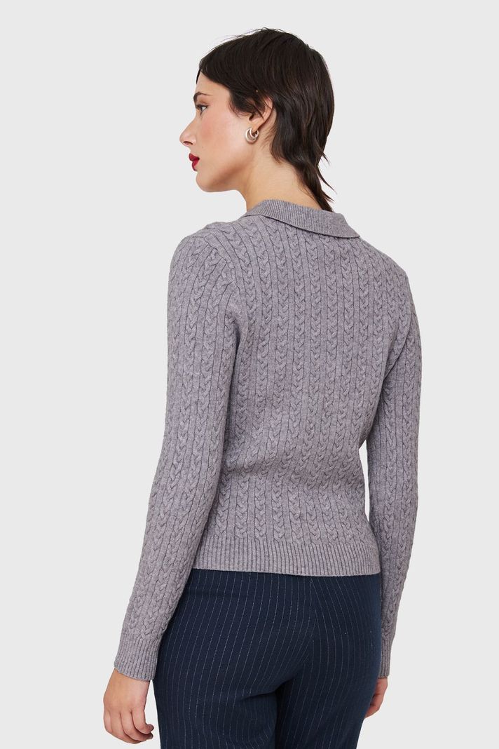 Sweater Cuello Camisero Cadenetas Gris Nicopoly-3