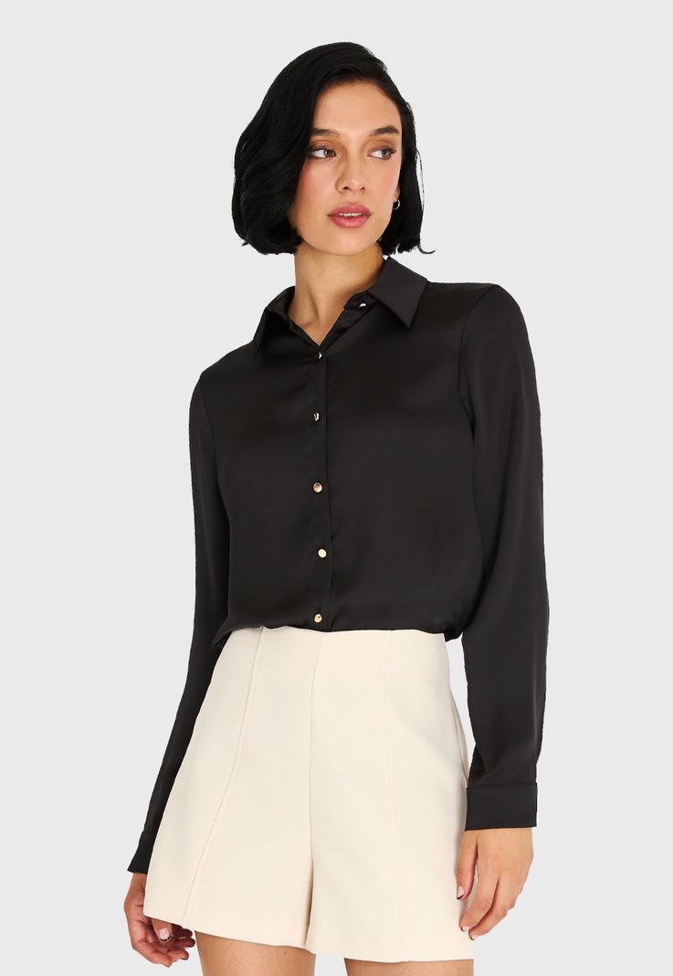 Camisa Básica Tipo Satín Negro Nicopoly-0