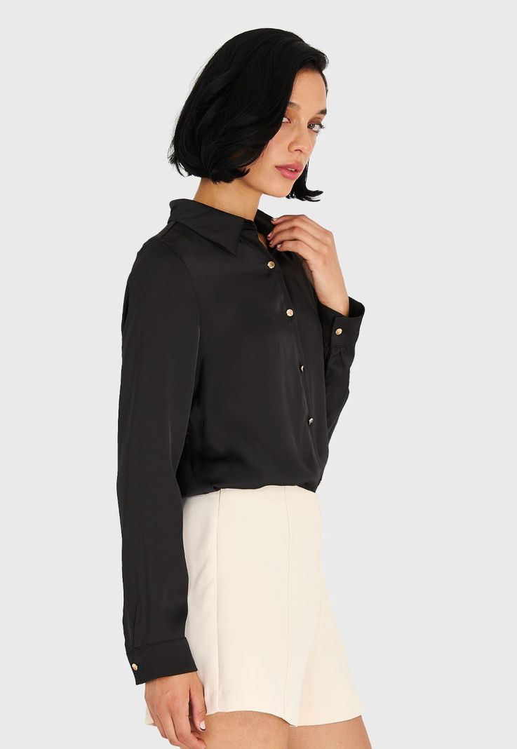Camisa Básica Tipo Satín Negro Nicopoly-2