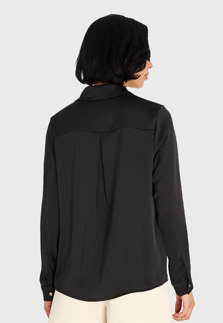Camisa Básica Tipo Satín Negro Nicopoly-3