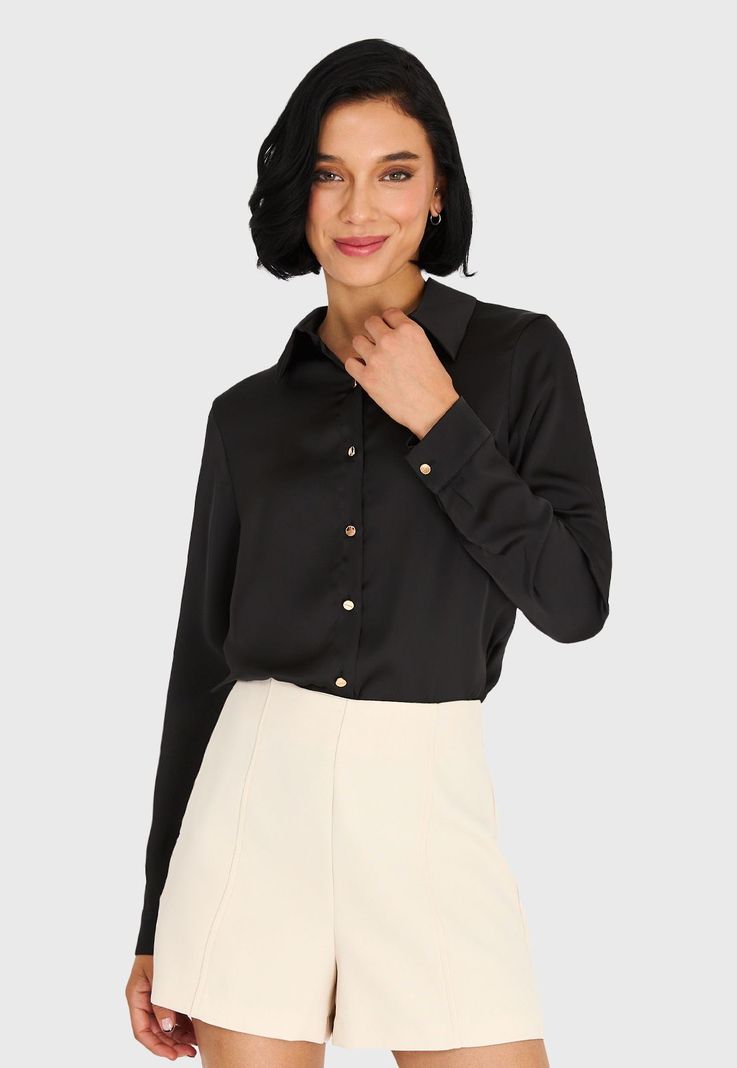 Camisa Básica Tipo Satín Negro Nicopoly-4