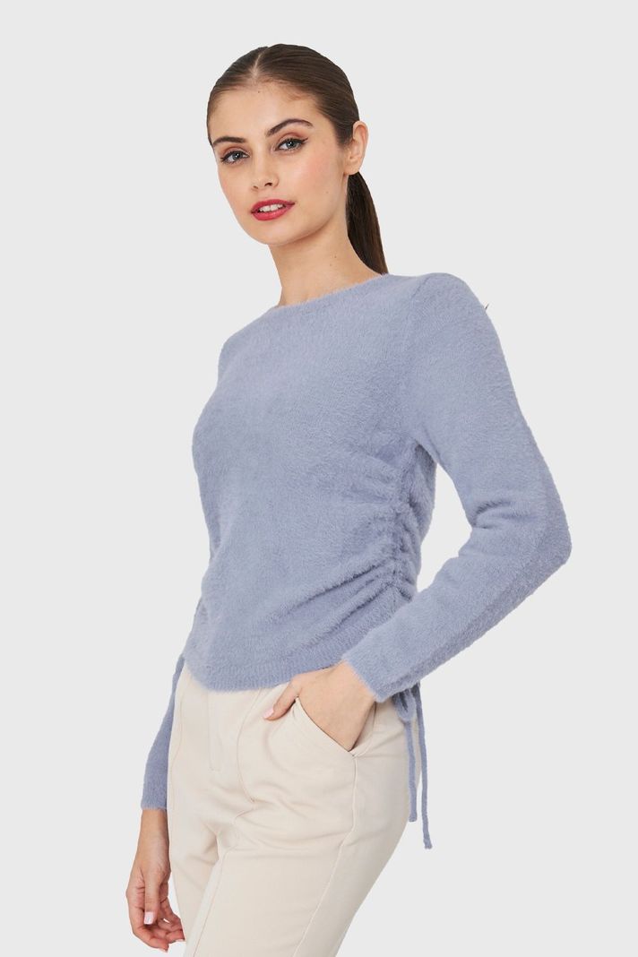 Sweater Peludo Recogido Lateral Gris Nicopoly-2